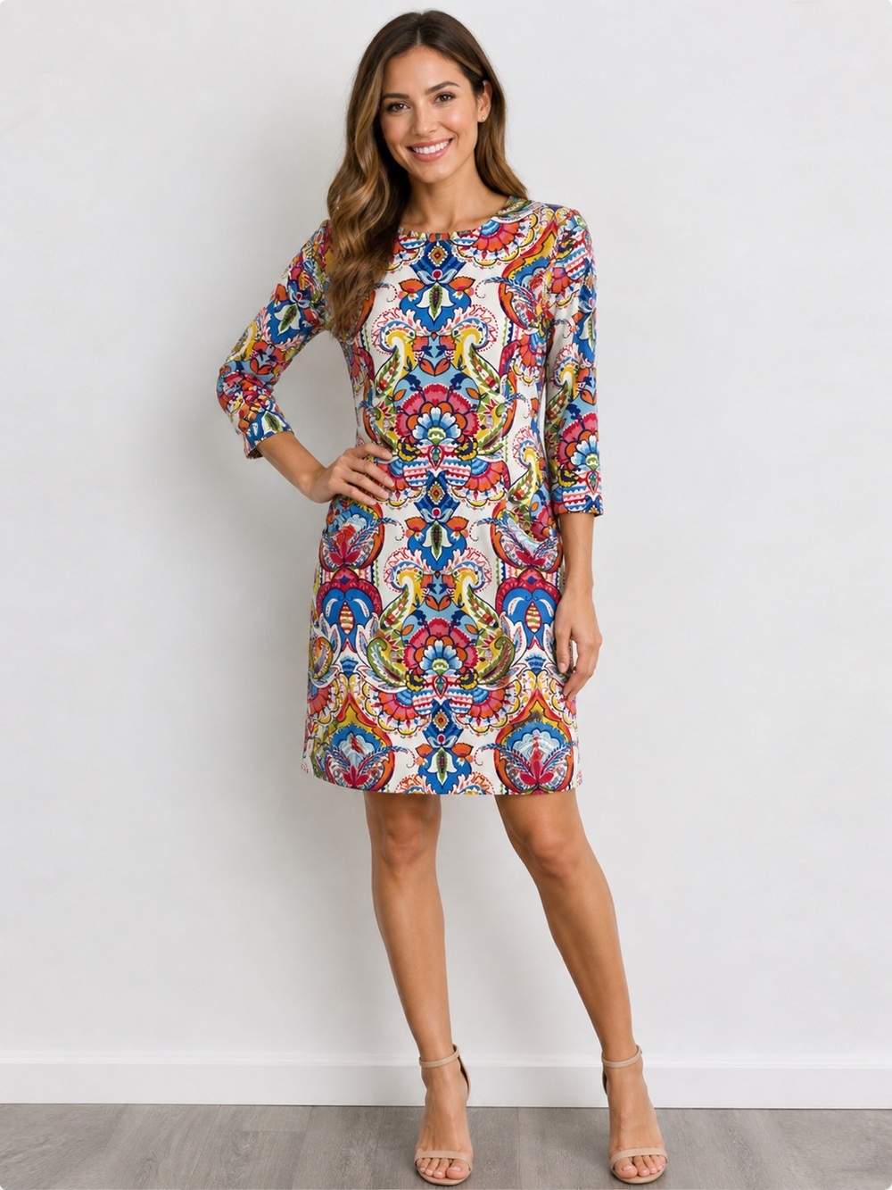 J. McLaughlin Multicolor Floral Paisley Print Long Sleeve Dress